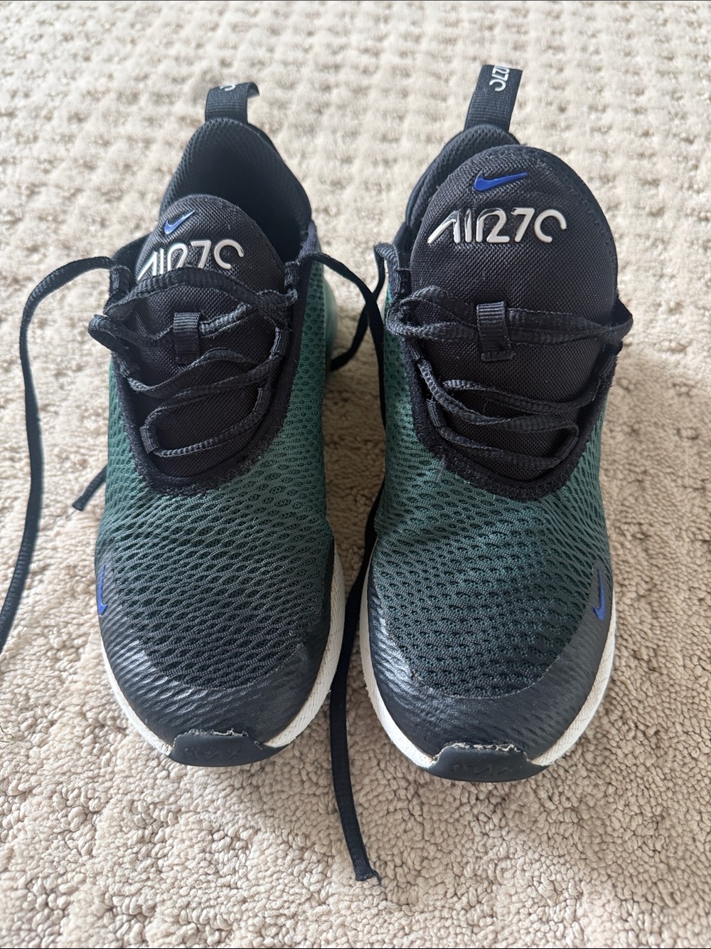 Nike Kids Black and Dark Green Air Max 270 Sneakers with Blue Accents